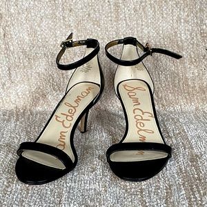 Sam Edelman Patti Black Leather Ankle Strap Sandal Heels, Size 7